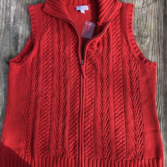 Denim&Co Sweaters - Chunky knit burnt orange zip up vest